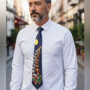 MICKEY Festive 100% Silk Blue Tie with Santa Sleigh Design